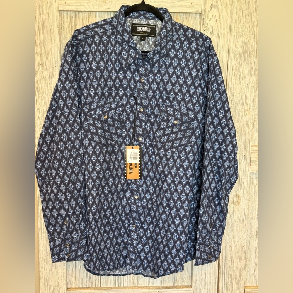 Rock and Roll Denim Men’s long Sleeve Button Down Shirt. NWT